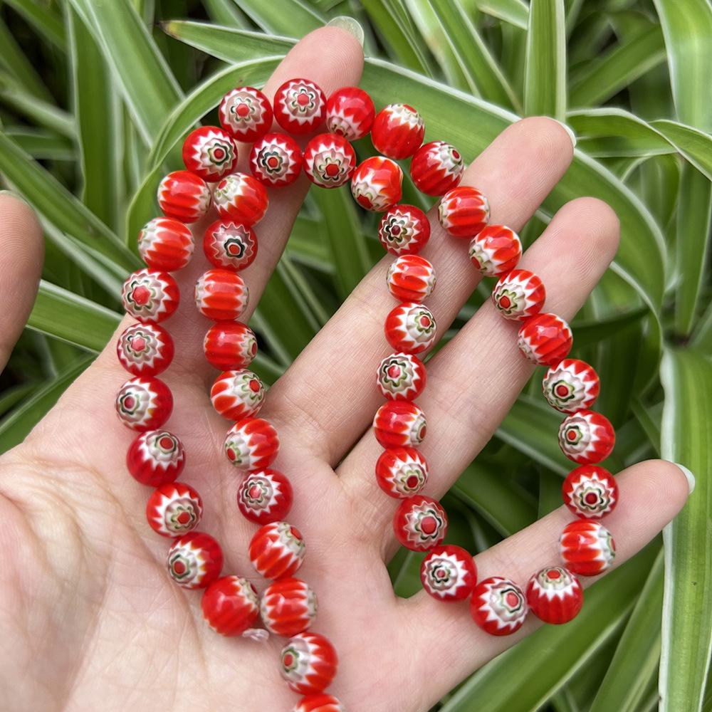 Millefiori Glasperlen 8mm - Rund, Einzelblume, Lose Perlen für DIY Schmuck