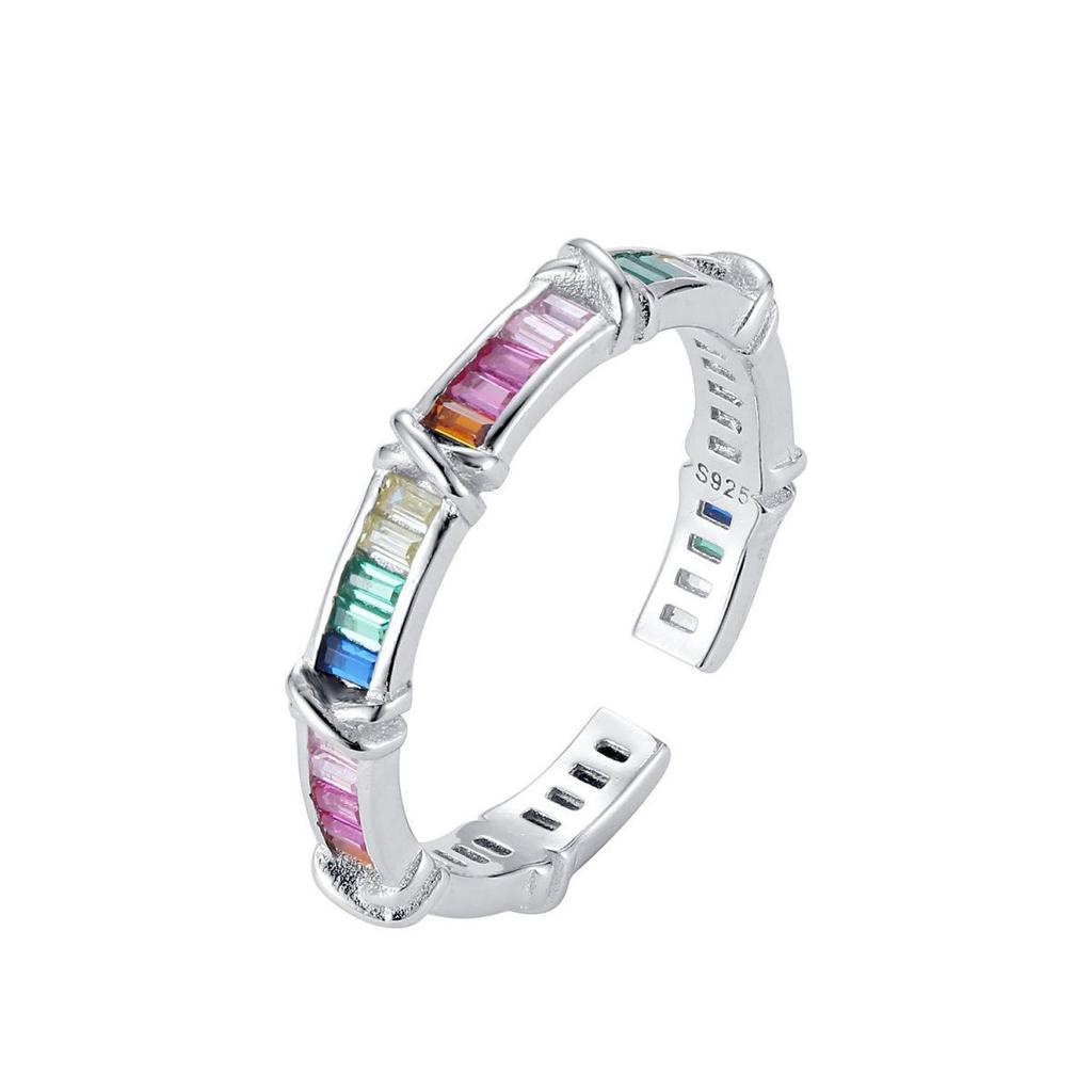 925 Sterling Silver Colorful Stone Lines Ring For Women Fine Jewelry Finger Adjustable Open Vintage Ring For Party Birthday Gift
