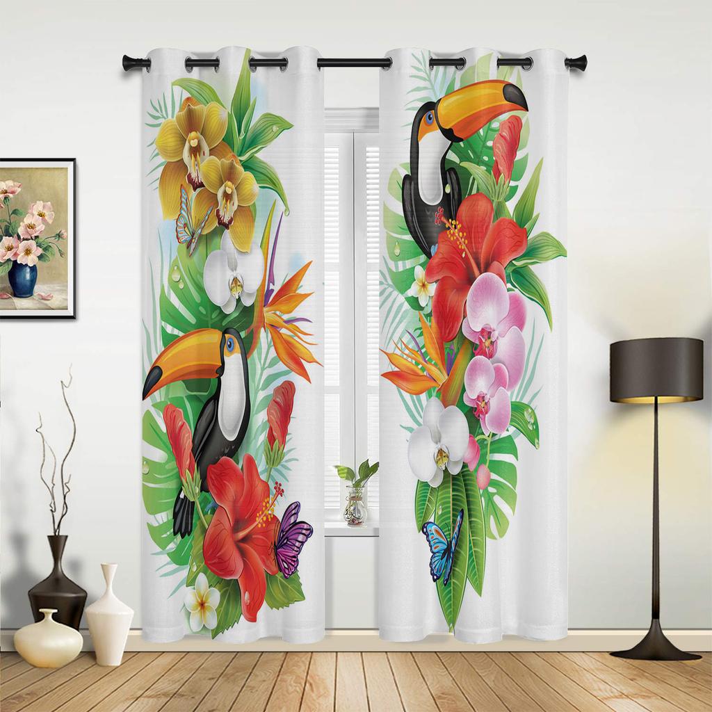 Tier Zaunkönig Vogel Tropische Blume Fenster Vorhänge Heimdeko Wohnzimmer Vorhänge Küchenvorhänge Paneelvorhänge für Schlafzimmer