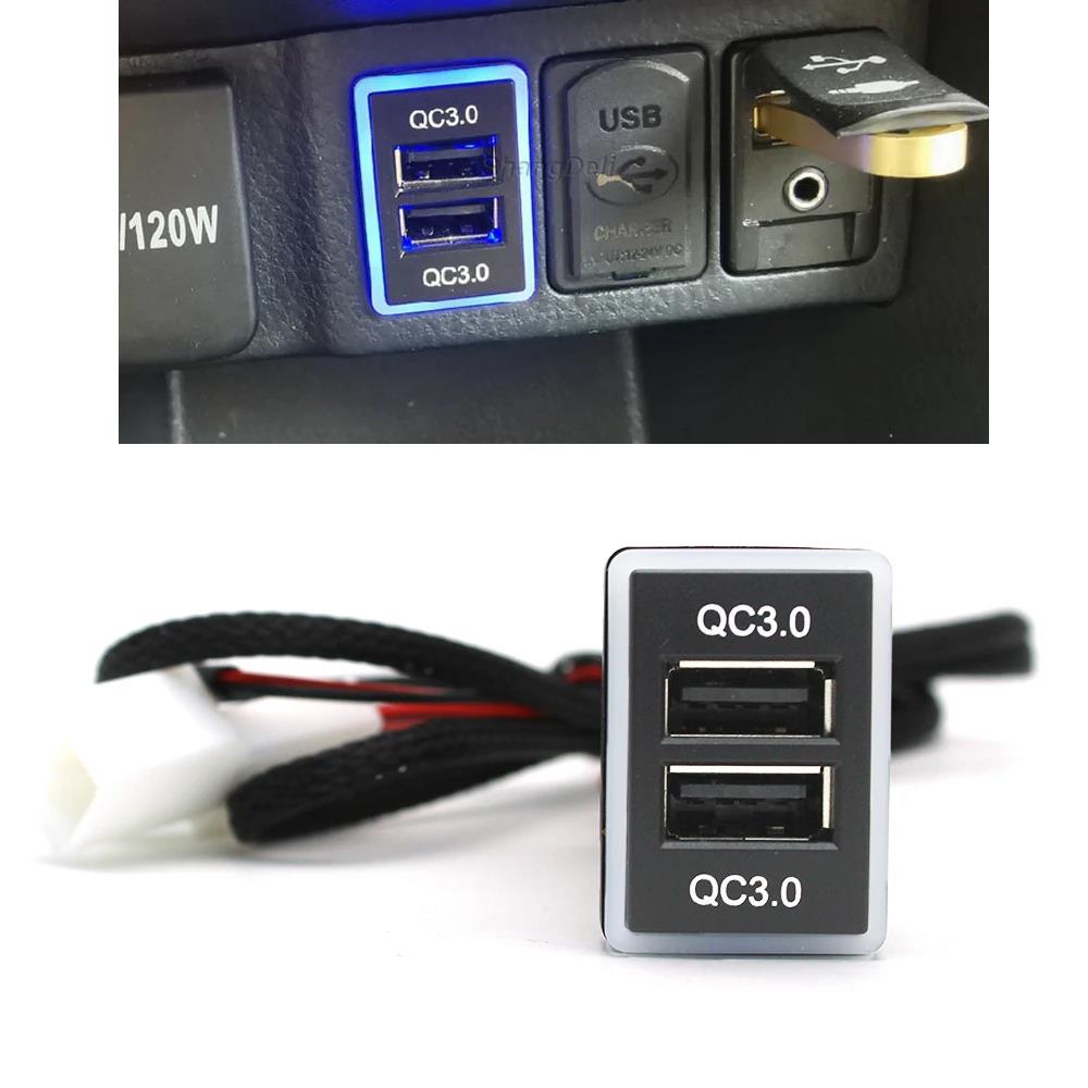 Blue LED Light Quick Charge Dual QC3.0 USB Interface Socket Fast Car Charger for toyota camry corolla rav4 hilux accessories