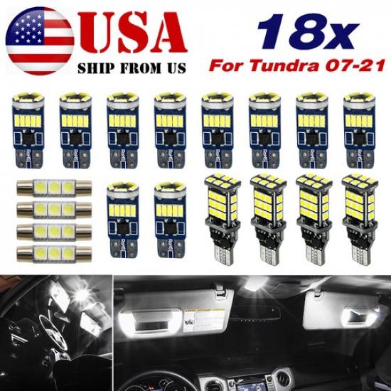 18pcs For Toyota Tundra 2007-2010 White LED Light Interior Kit Bulbs + License