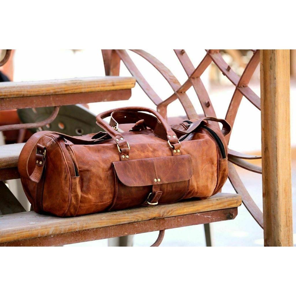 LARGE Leather Men's Travel Luggage Gym New Duffel Bag Brown Genuine Leather