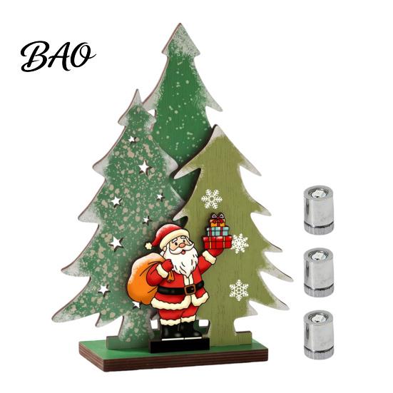 Festive Home Decoration Wooden Christmas Tree Table Decor with LED Light, Rustic Standing Sign Ornament Reindeer Santa Claus for Holiday Tiered Tray,