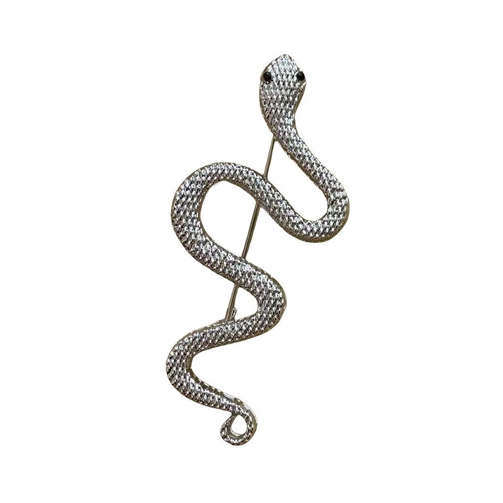LATS Unique Design Silver Snake Brooches for Women Men Unisex Full of Rhinestone Snake Animal Pins Badge Jewelry