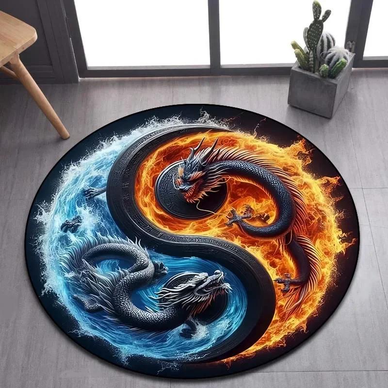 Cartoon 3D Dragon Round Area Rug – Non-Slip Floor Mat for Living Room or Bedroom – Game Room Decor, Kids Play Carpet