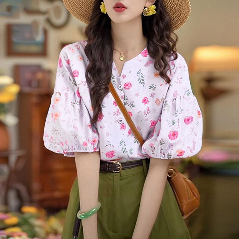 ZANZEA Women Casual V-Neck Summer Half Sleeve Floral Blouse