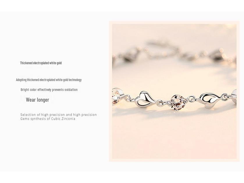 Min Yue S925 Sterling Silver Zircon Heart Bracelet - Women's Elegant Fashion Jewelry for Qixi Valentine's Day