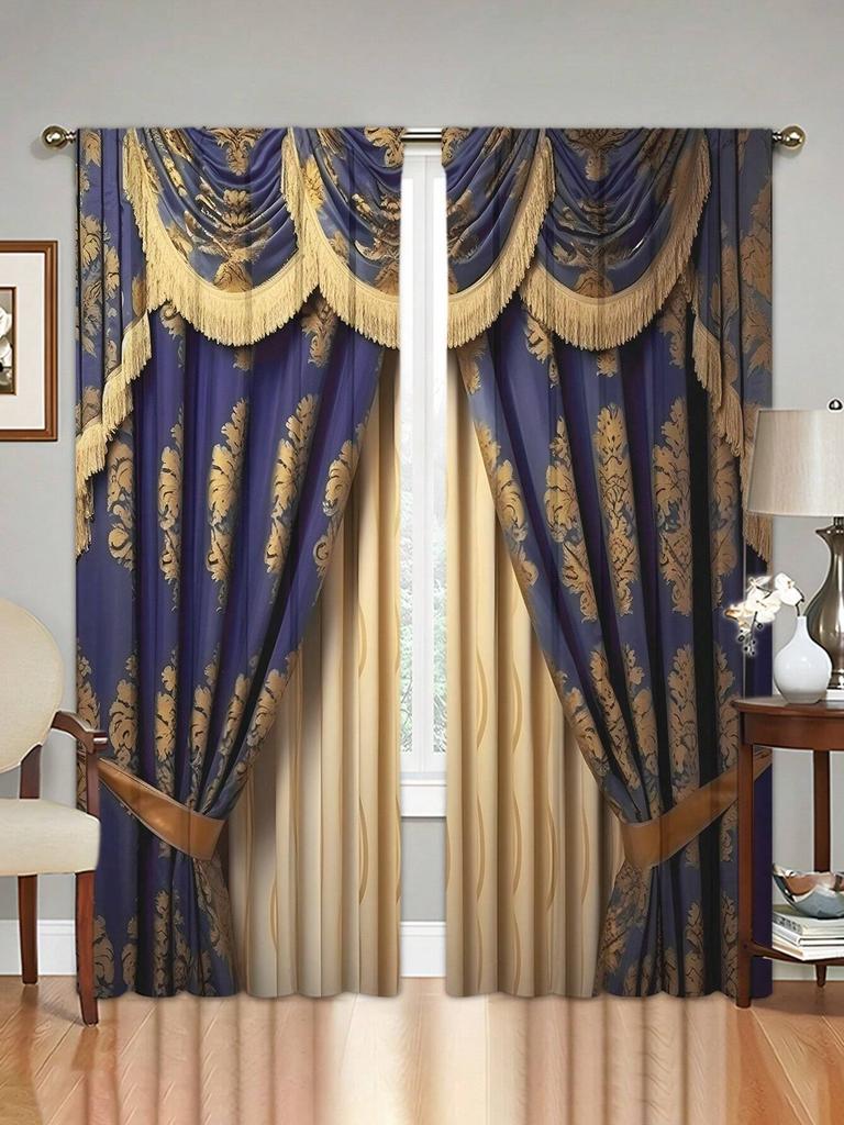 2pcs Digital Printed Curtains With Modern Retro High-Grade Polyester Fiber,Household Decor Pole Top Drapes For All Season