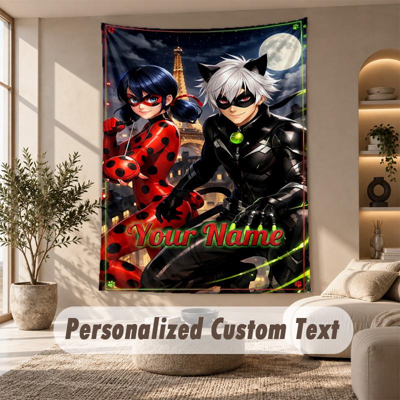 Arazzo Miraculous Ladybug, Testo Personalizzato su Misura, Arazzo da Appendere alla Parete per Soggiorno Decorazione Murale per la Casa