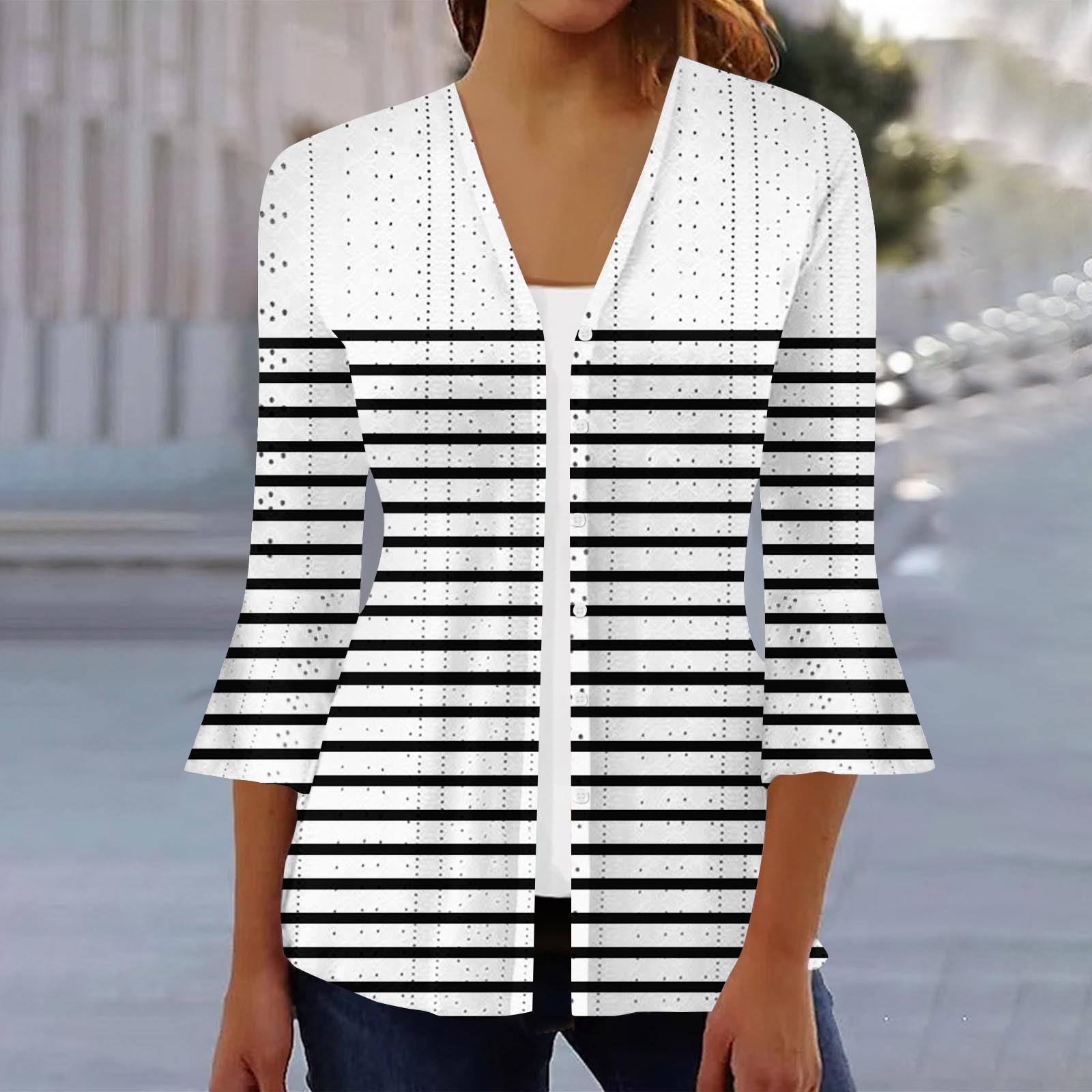 

Жіноча модна вільна повсякденна сорочка з ґудзиками з принтом і рукавом три чверті S білий