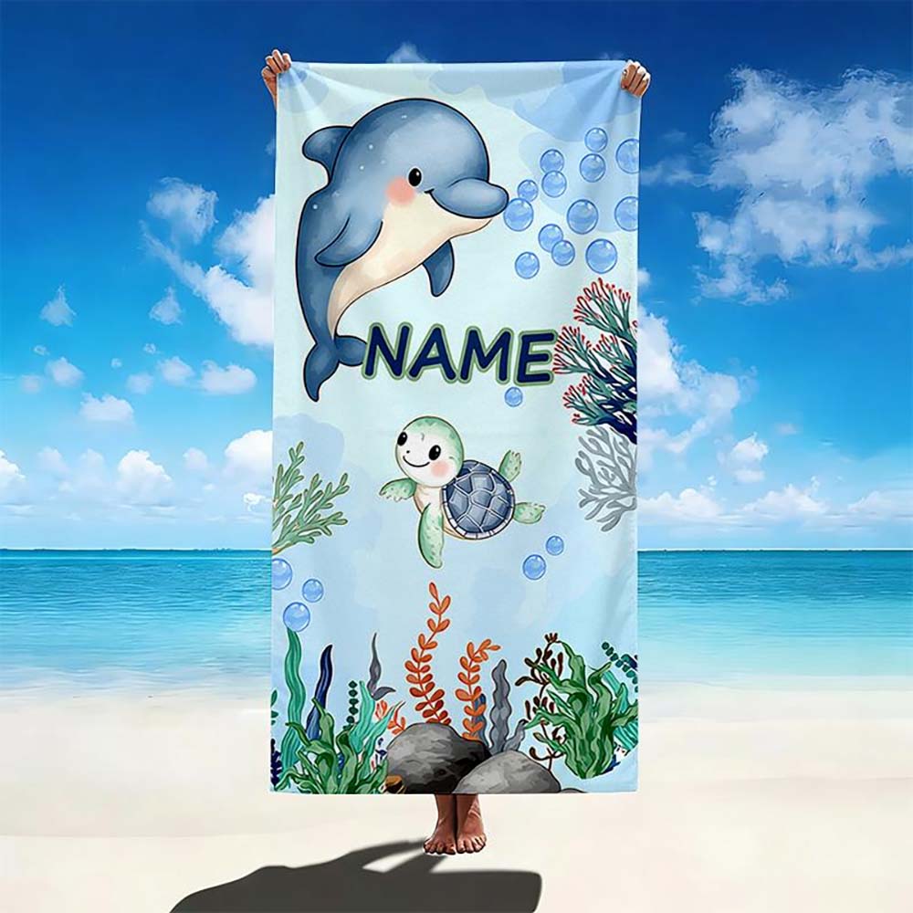 1pc Customizable Ocean Cute Dolphin Sea Turtle Beach Towel, Personalized Quick Dry Beach Towel for Summer Beach Pool Vacation