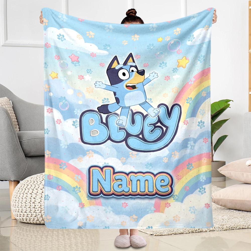 Bluey's Bubble Adventure Customize Text Blanket Cozy Customizable Blanket Durable Comfort for Office Picnics Office Chair Livingroom