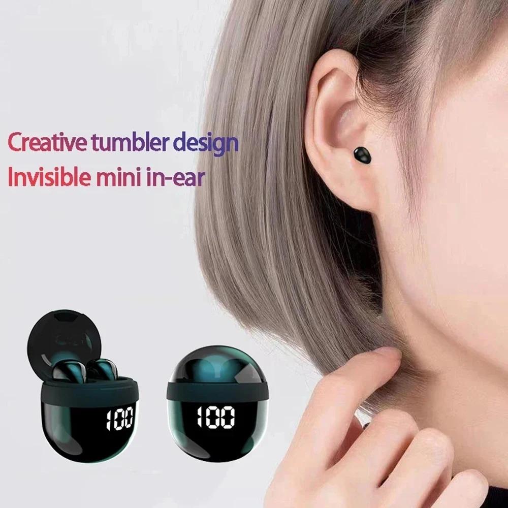SM001 Invisible אוזניות Bluetooth 5.3 אוזניות אלחוטיות בתוך האוזן עם הפחתת רעש מיקרופון אוזניות אוזניות בס כבד לטלפון חכם