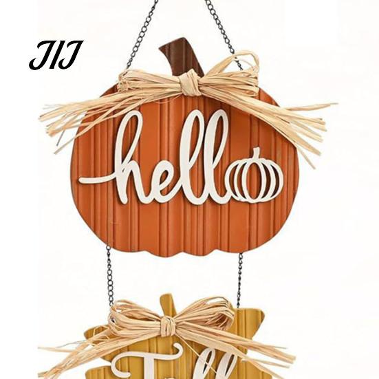 Kitchen Autumn Theme Decor Hello Fall Wooden Hanging Sign, Pumpkin Maple Leaf Door Hanger with Home Aesthetic Ornaments Tassel, Harvest Thanksgiving