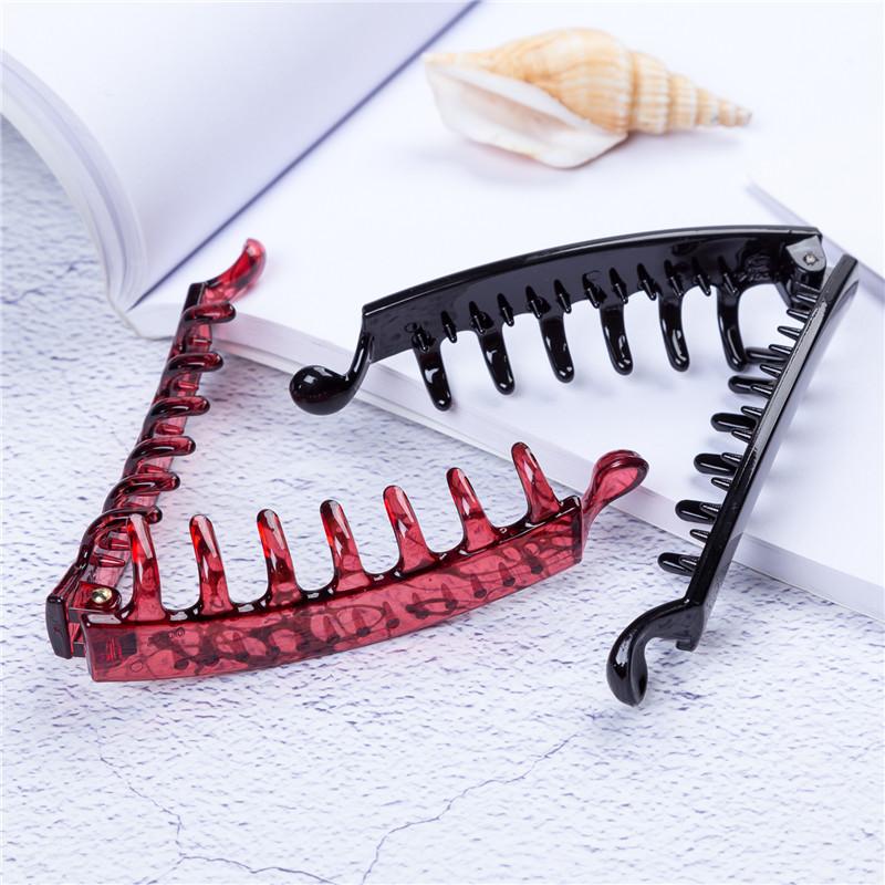10cm Pony Hair Clip for Women and Girls Fashion Banana Clip Barrettes Black and Pink Solid Color Plastic Hairpins High Quality