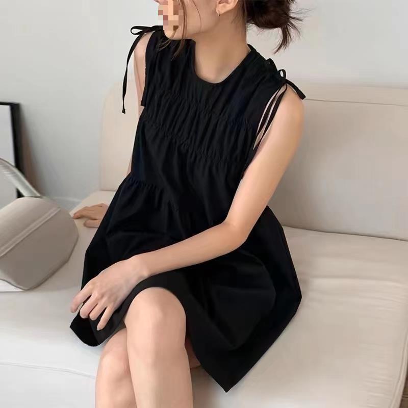 Elegant Chiffon Sleeveless Dress With Bow Tie For Office Women