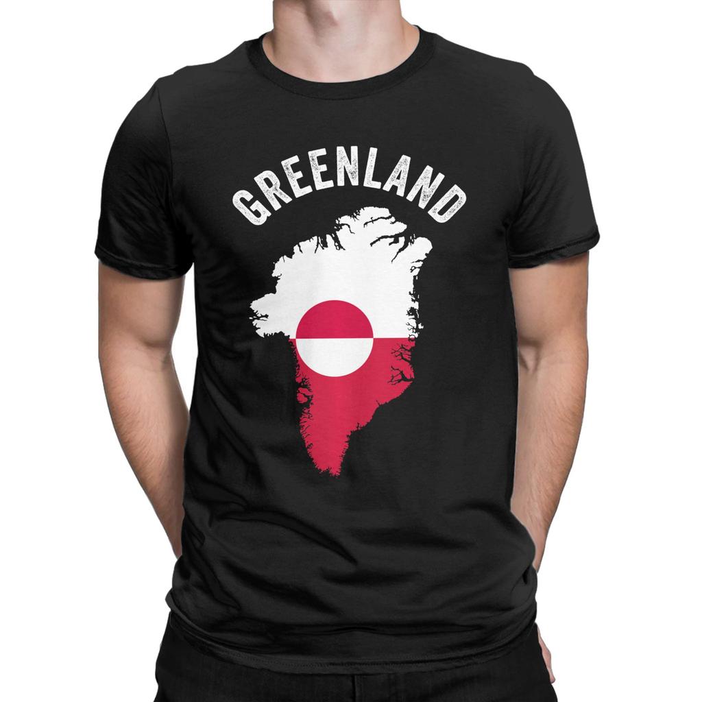 Cool Greenland Flag TShirt Men Round Collar Cotton T Shirts  Short Sleeve Tees Gift Idea Clothing