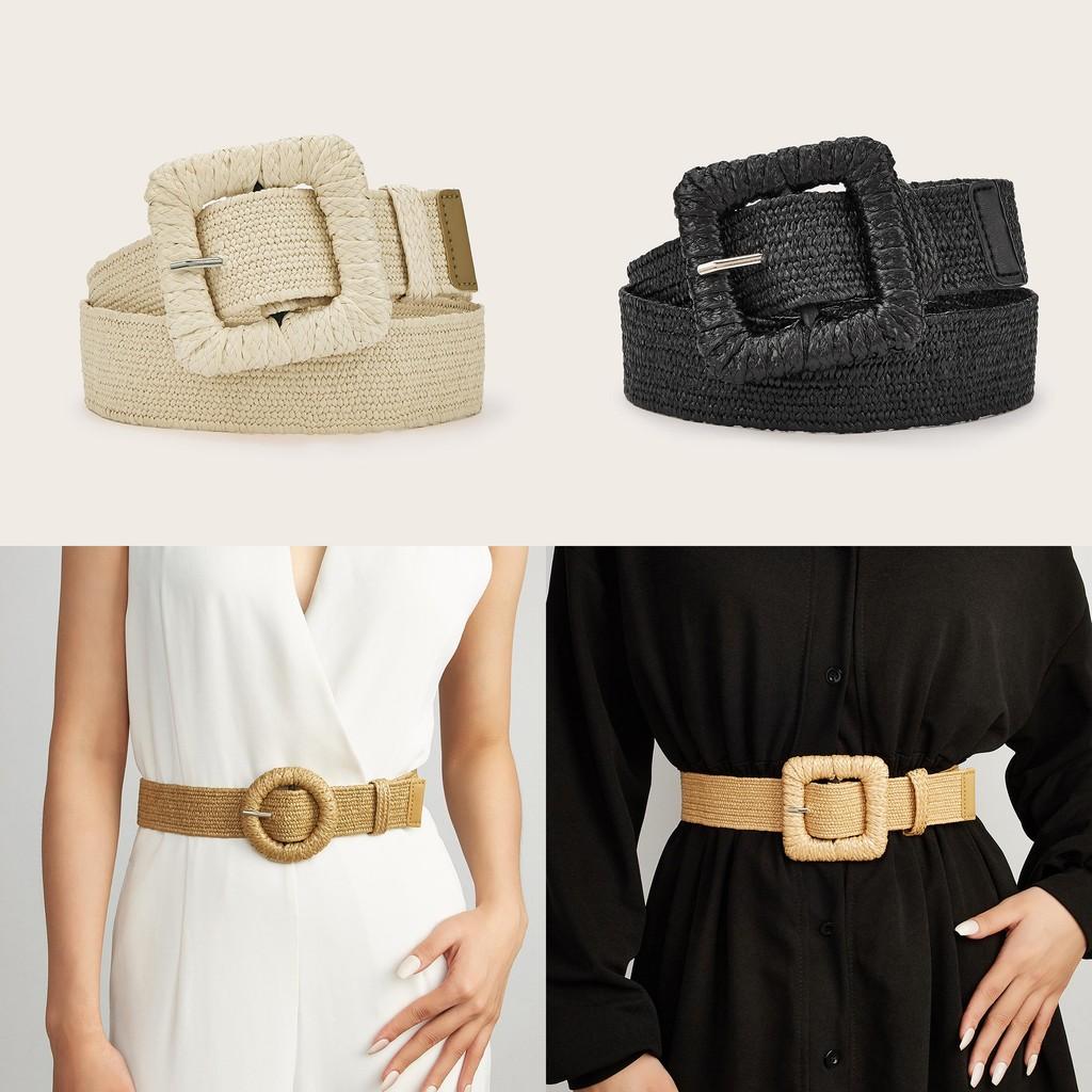 Minimally Designed Circular Buckle Decoration Women Woven Waist Belt For Casual Dresses