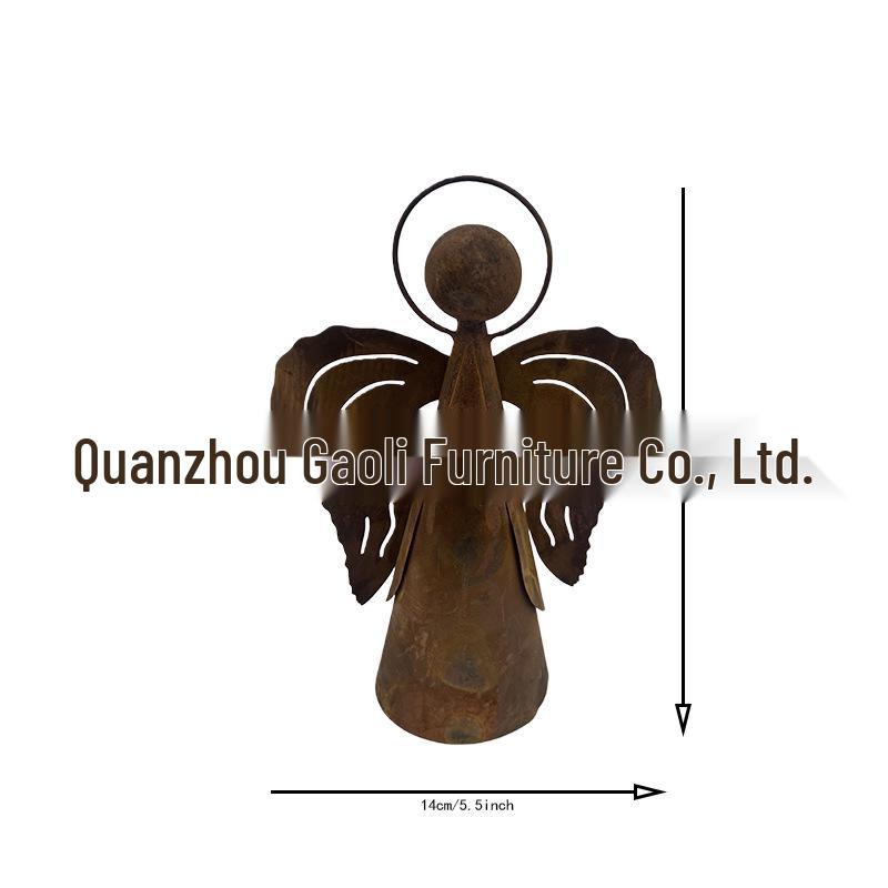 Rusted Angel Metal Windproof Candlestick for Outdoor Garden Decoration