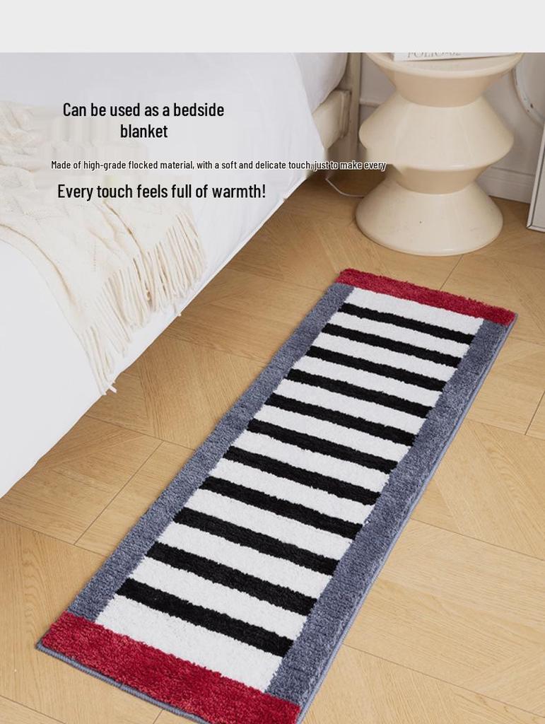 Tappeto da terra in peluche a righe - Spesso, Assorbente, Lungo per Camera da letto, Finestra a golfo o Bagno.