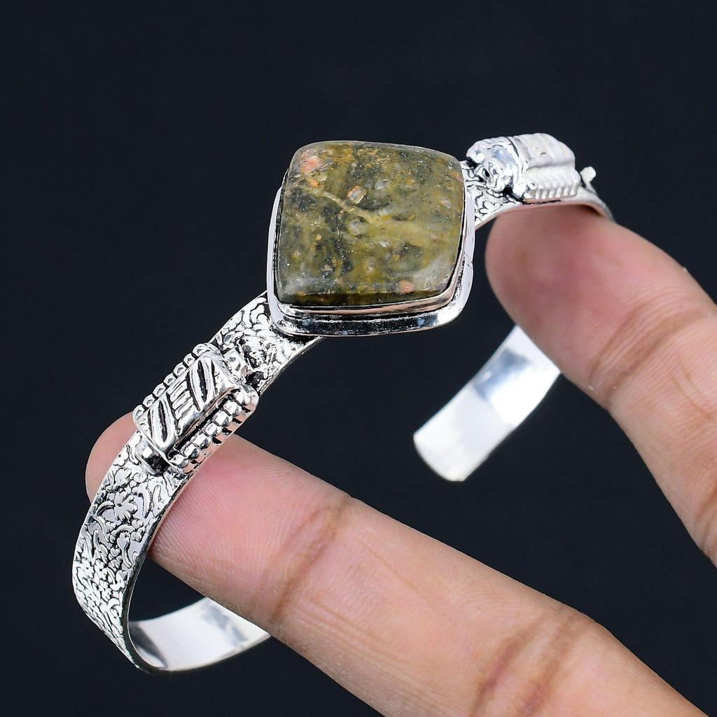 925 Sterling Silver Bumble Bee Jasper Stone Handmade Birthday Bangle Bracelet