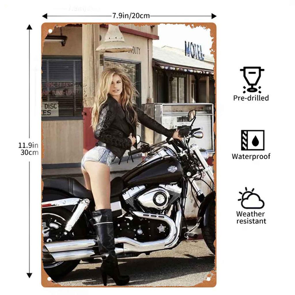 Elegant Biker Chick In Motion and Wind Vintage Metal Wall Sign Decor