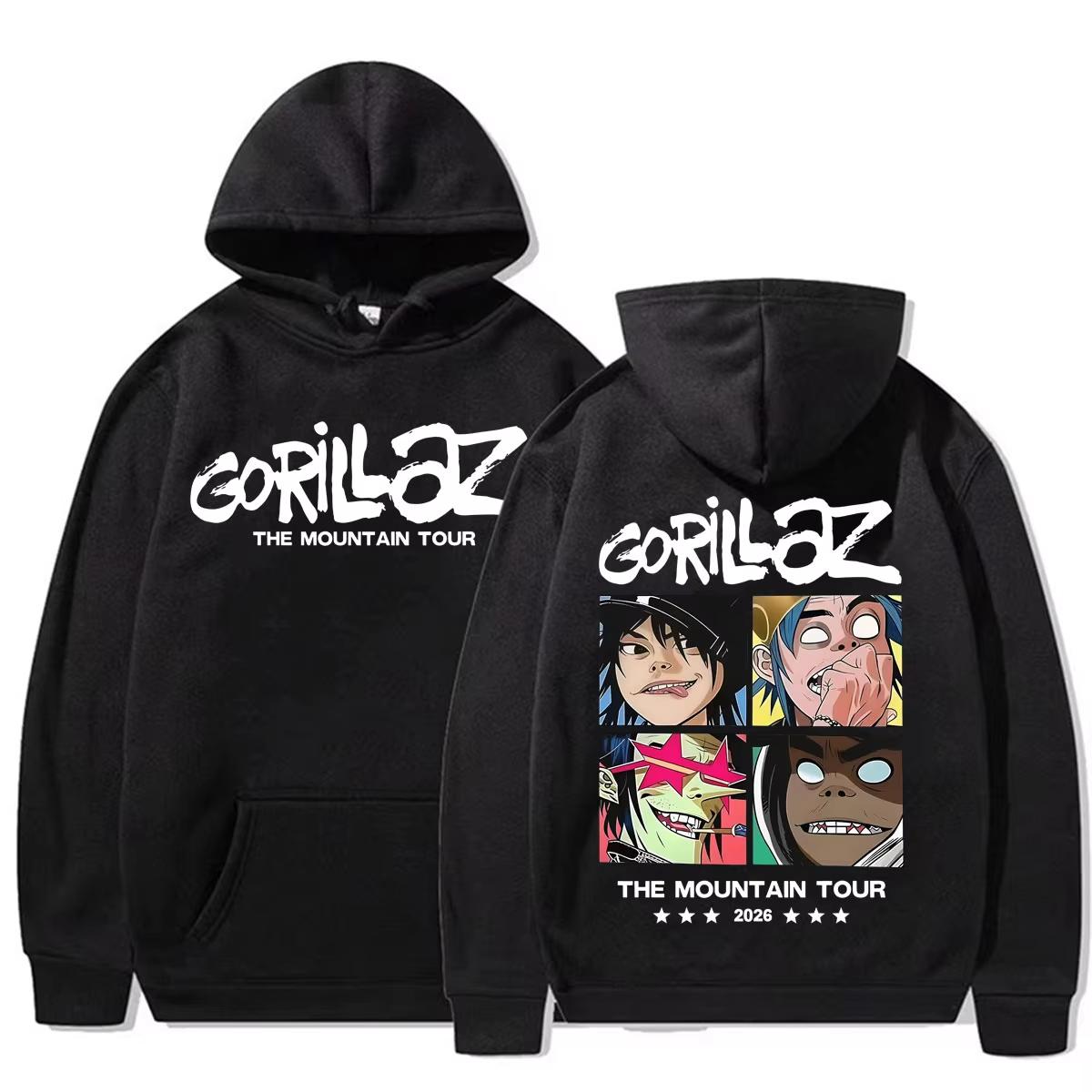 Gorillaz Band The Mountain 2026 Tour Hoodies Men Women Harajuku Gothic High Street Sweatshirt Casual Soft Cotton Sweatshirt 4XL