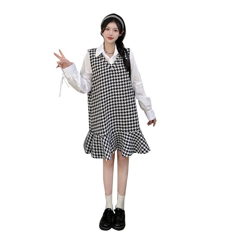 Rochie la modă Plus Size Femei Rochii elegante cu volan cu imprimeu în carouri Set 2 piese