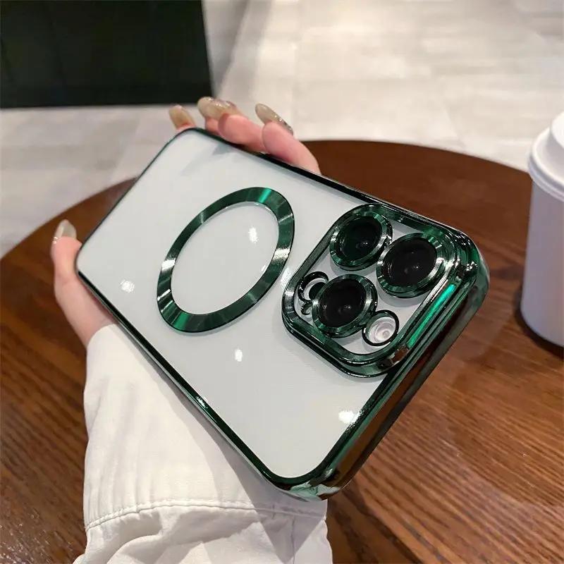 Phone Case for iPhone 11 12 13 14 15 16 Pro Max Magnetic Wireless Charge Protective Cover Lightweight Clear Soft TPU Lens Film