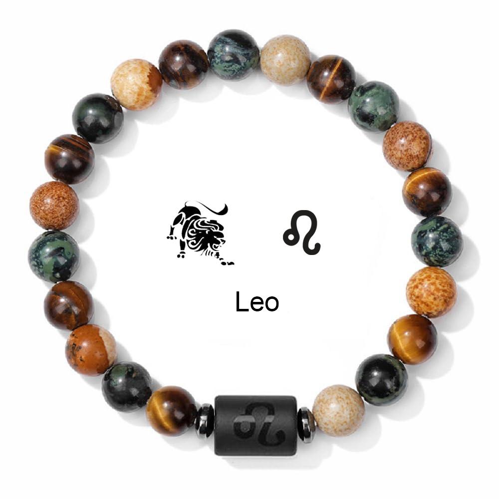 Natural Stone Tiger Eye Picture Jasper Round Beads 12 Constellation Bracelet for Men and Women Zodiac Signs Bracelet Aries
