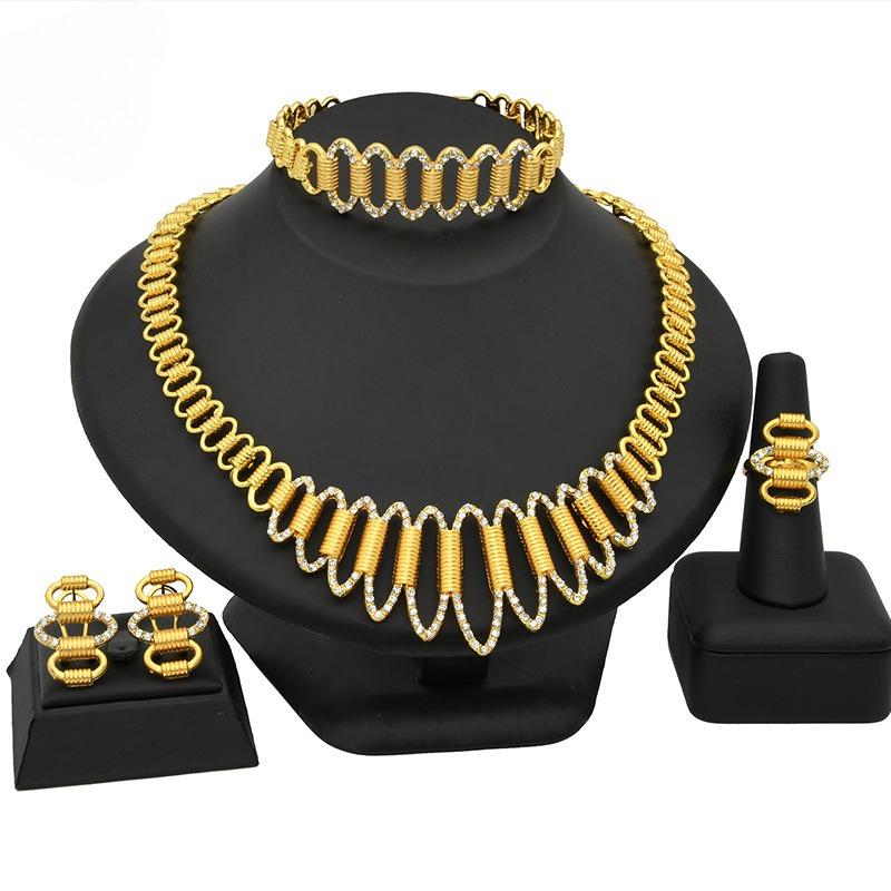 Dubai Saudi Ladies Gold Plated Jewelry Set Necklace Earrings Ring Bracelet Four-piece Middle East Bridal Jewelry 2026