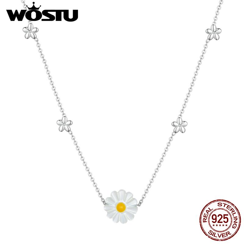 

WOSTU 925 пробы серебро глубоководная маргаритка мини опал ожерелье для женщин подарок ювелирные изделия 925 silver