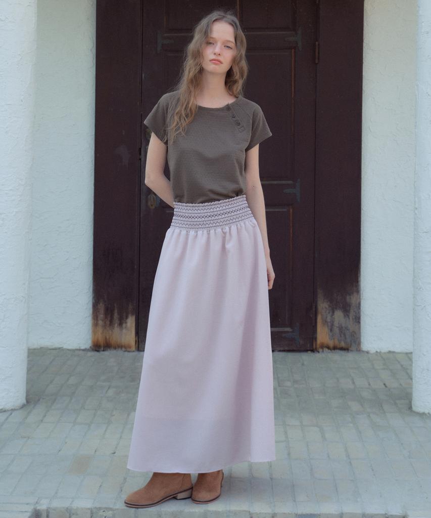 Aueonoseuteljia Linen Smocked Skirt_Vintage Pink(Ob6Sk06)