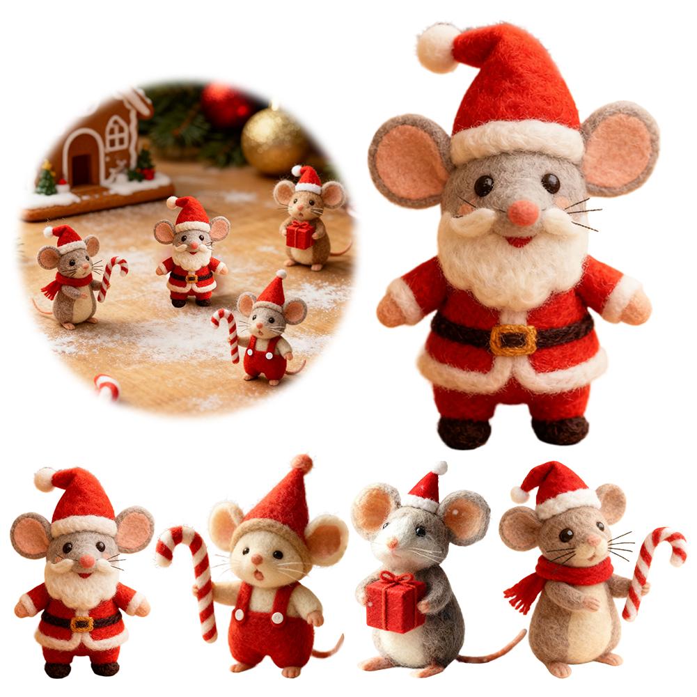 Christmas Wool Felt Mouse Ornament - Multicolor Handmade Animal Decor Festive Christmas Tree Ornament For Bookshelf