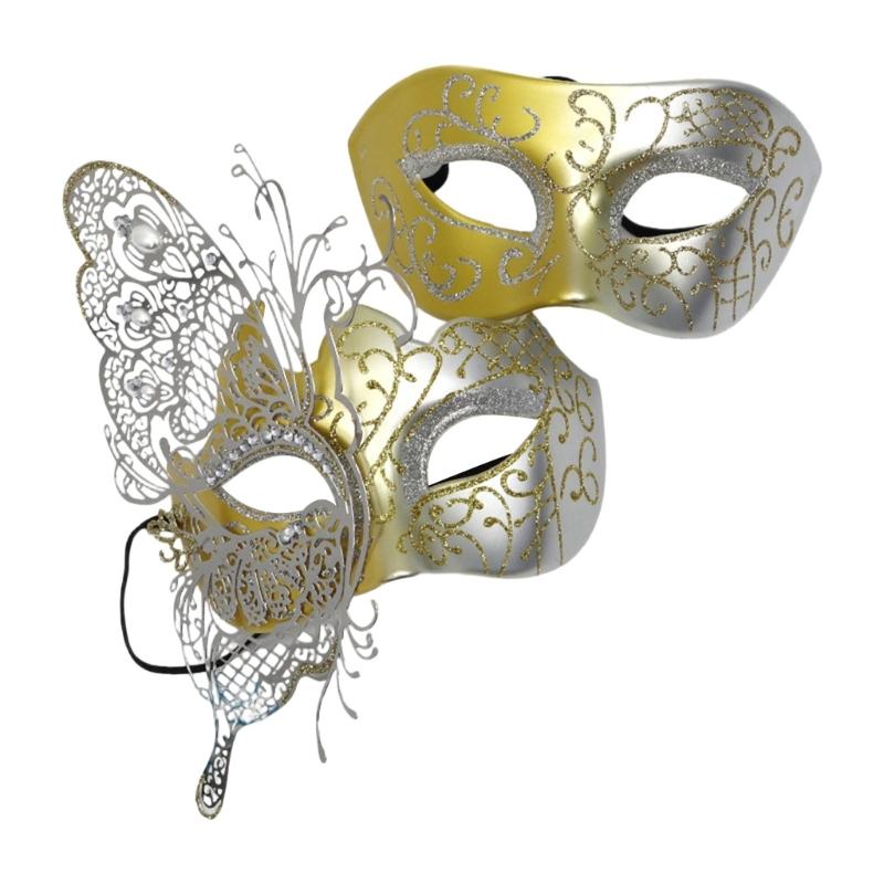 2Pcs Glittering Metal Butterfly Face Mask Fashionable Costume Accessory Halloween And Costume Face Covering For Adults