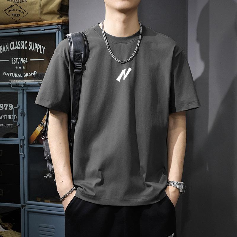 

Cotton Short Sleeved T-shirt Men s Summer Ins American High Street Trend Couple Versatile Half Sleeved T-shirt Casual Clothes 3XL