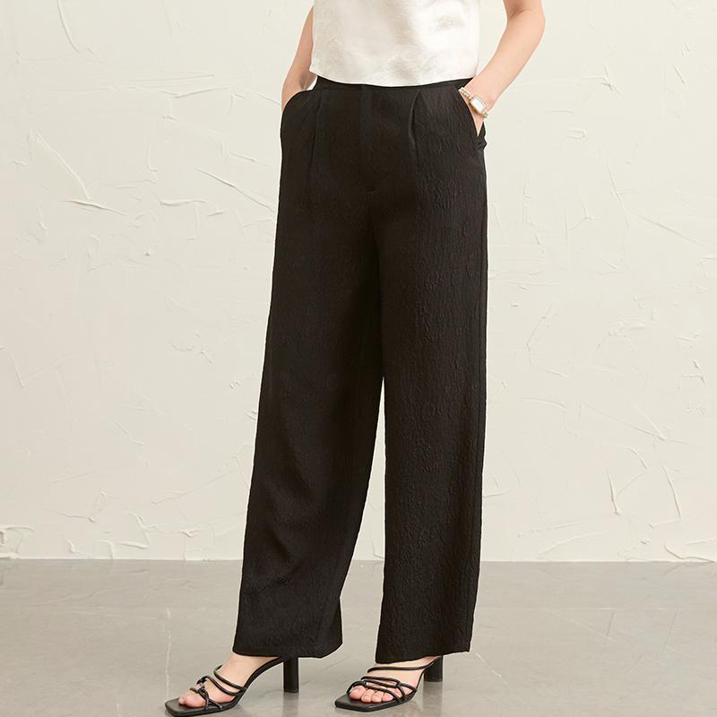 Solid Color Jacquard Mulberry Silk Casual Pants
