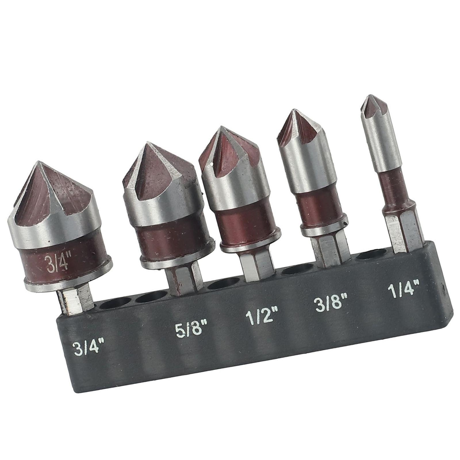 

5 Sizes Hex Shank Countersink Drill Bits 82 Degree Chamfer Angle 5 Blade Design For Vibration Reduction And Extended Tool Life 1