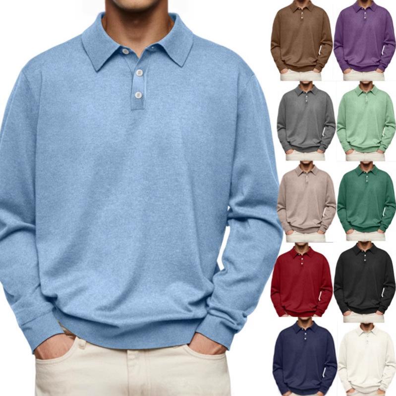 Men's Solid Color Single-breasted Loose Plus Size Polo Shirt Business Casual Pullover Top