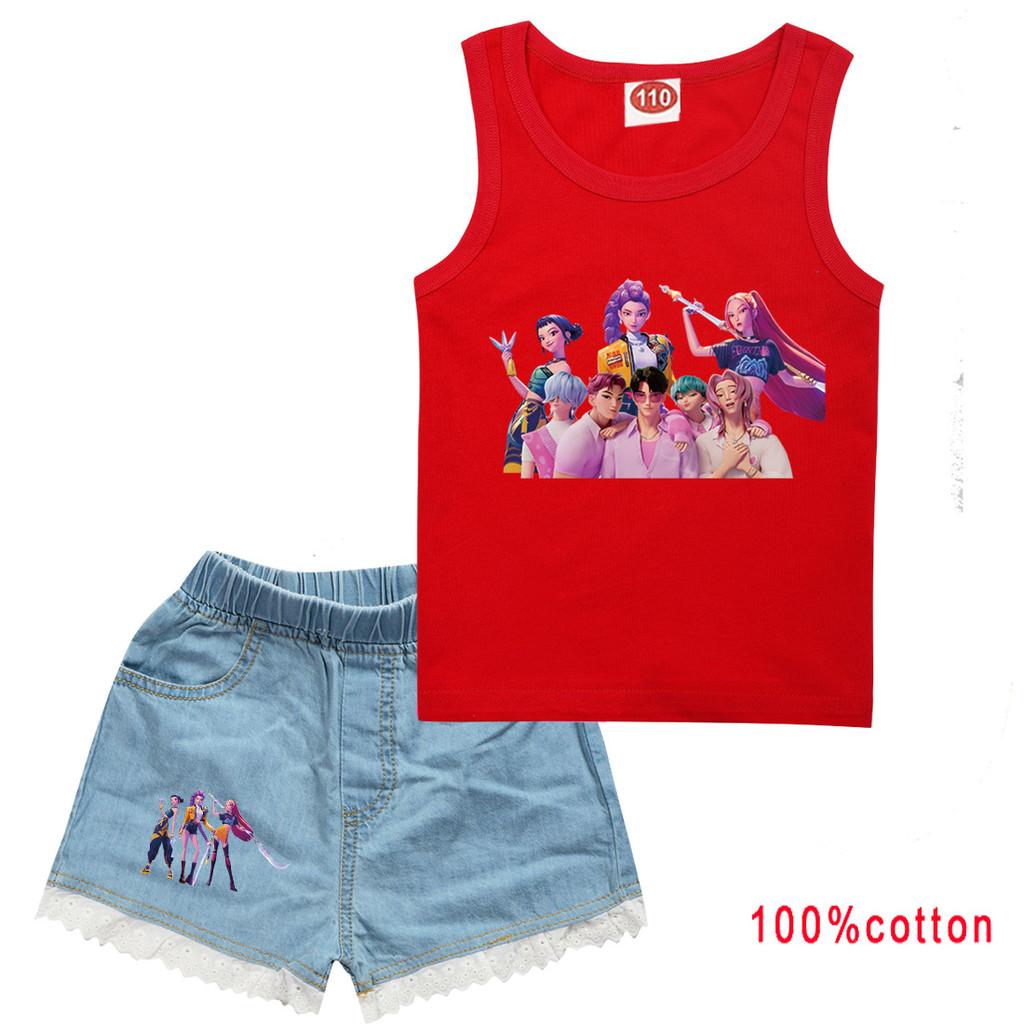 Bambina Ragazza Anime Cartone Animato Super Star Rumi Zoey Mira Cantante POP Stampa Casual Senza Maniche Canottiera Pantaloncini di Jeans Set di Vestiti