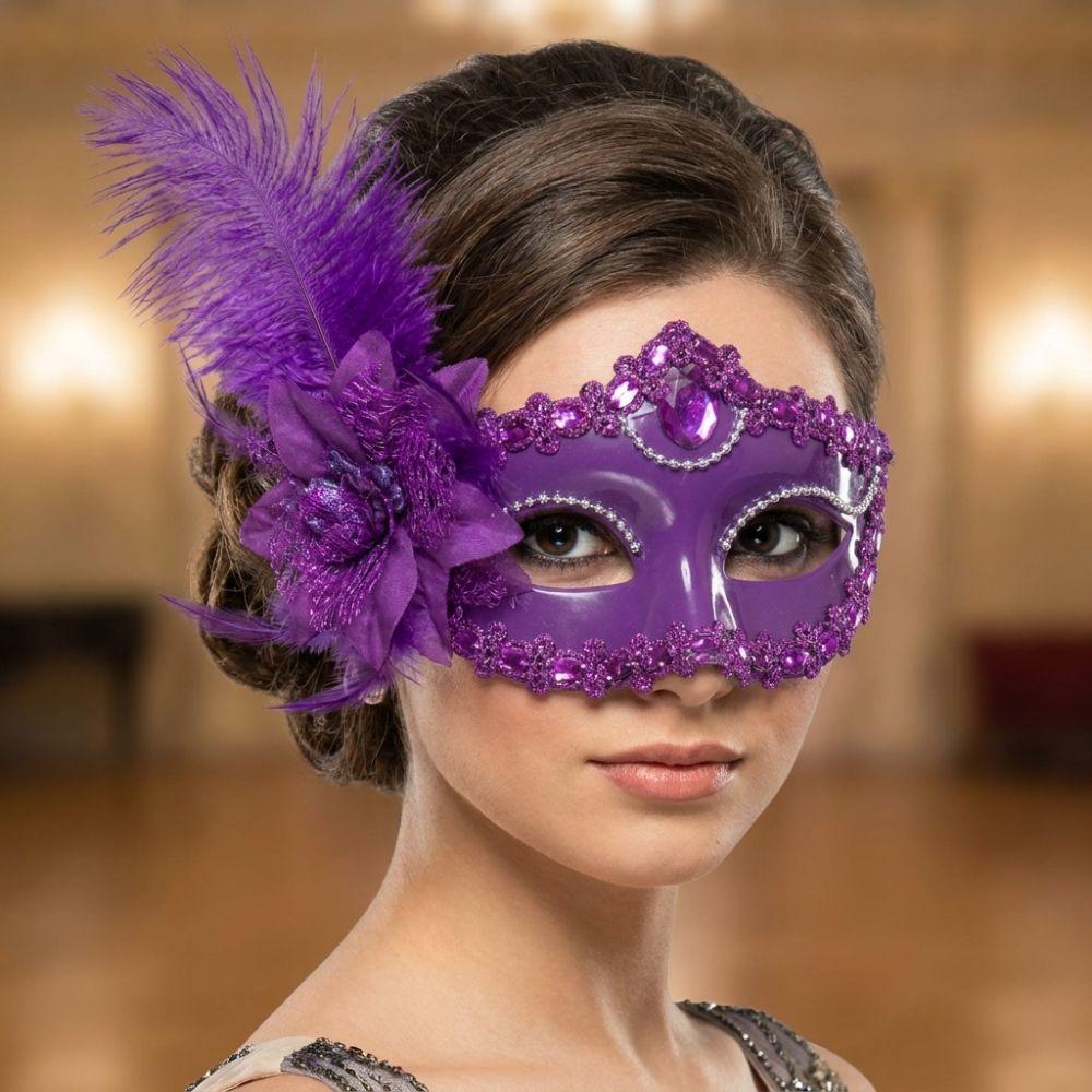 Multicolor Half-Face Mask Flower Masquerade Ball Mask Novelty Feather Mask Girl
