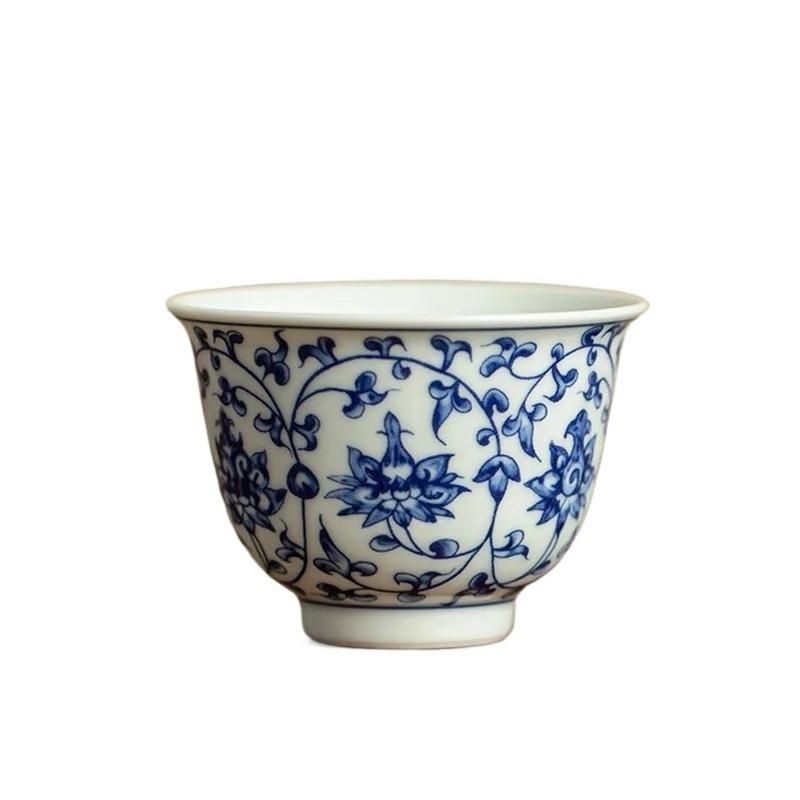 1 Pc Chinese Blue Ceramic Tea Cup Handmade Porcelain Tea Bowl Household Tea Set Personal Teacup Meditation Cup 50ml