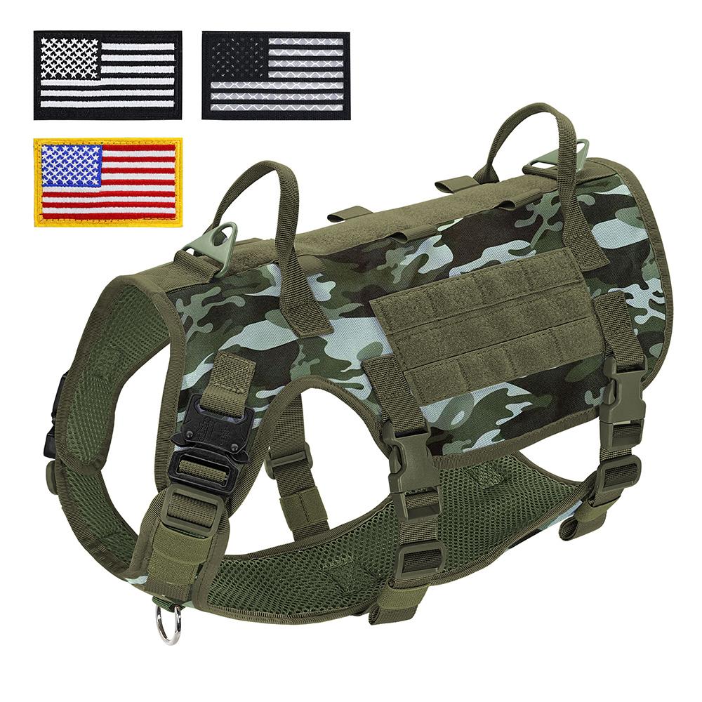 Nylon Tactical Dog Harness Military Dogs Vest Durable Pet Training Harnesses with Flags for Medium Large Dogs Golden Retriever