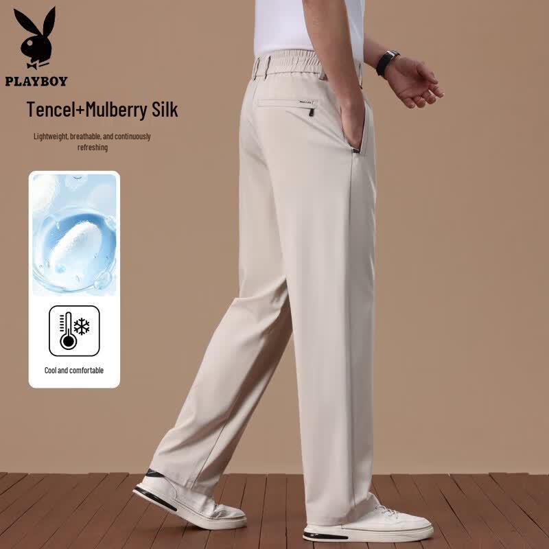 PLAYBOY Men s Silk Ice-Feel Straight Leg Casual Pants XL