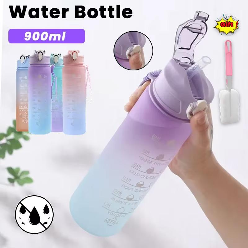 900ML BPA Free Sports Water Bottle with Time Marker Leak-proof Design for Outdoor Activities Gym Running and Daily Hydration