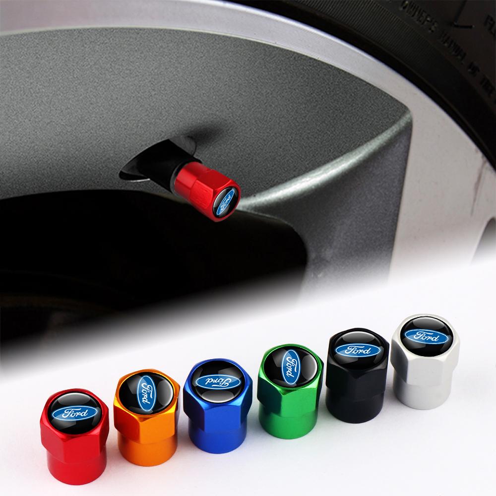 LLKA1 4Pcs Car Tire Valve Cover Wheel Protection Dust Caps For Ford F350 Escape Fiesta Mk7 Focus Mustang ST RS F150 Ranger Accessories