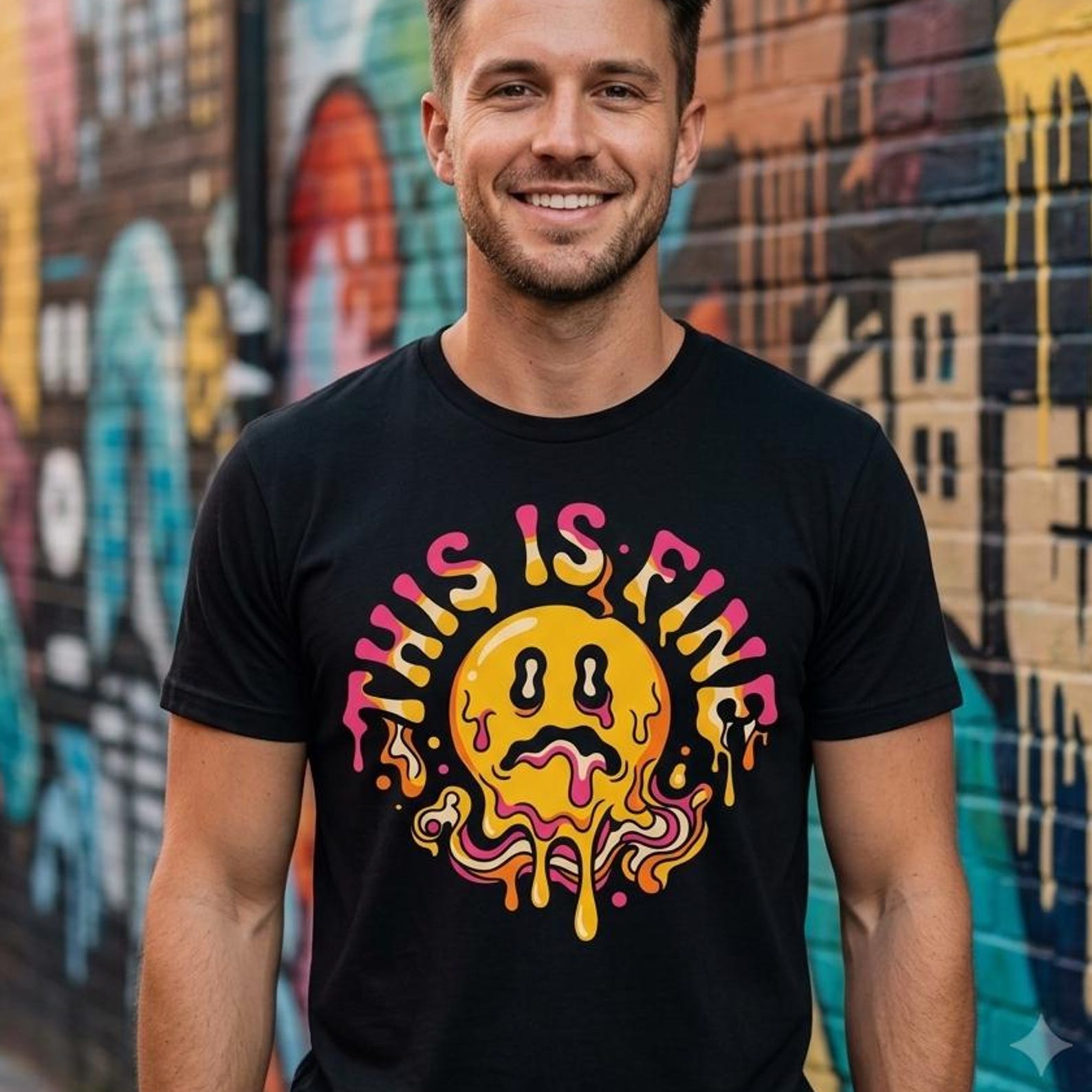 This Is Fine Melting Smiley Face Shirt | Psychedelic Streetwear Tee S