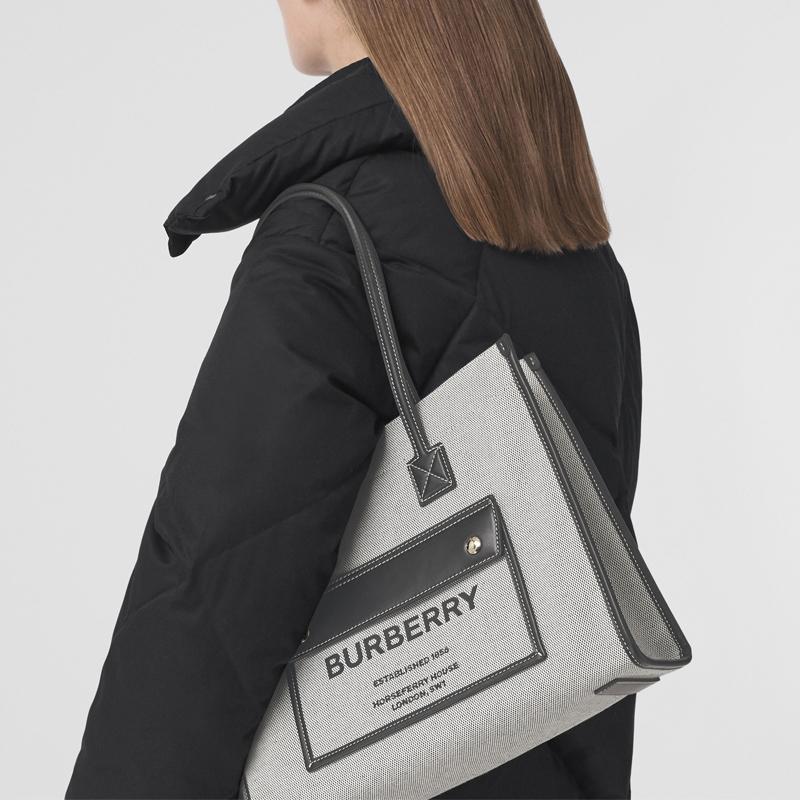 Burberry Freya Horseferry Print Canvas And Leather Tote Bag Women Tote Bags Gray Black 80441371