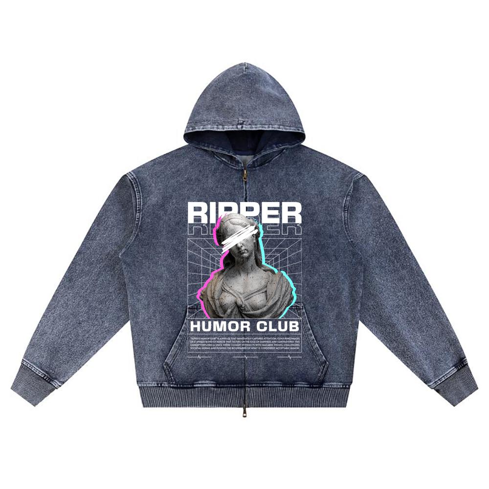 

DTG print Knitted Denim Zip-Up Hoodie Ripper s Humor Club Brother Print Zipper Hoodies XL темно-синий