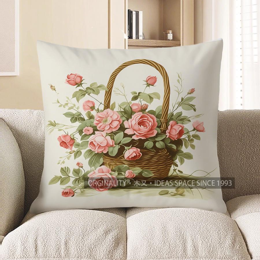 Home Decor Floral Cottage Door Pattern Throw Pillow Pattern Cushion Cover Suitable for Sofa Bedroom Car Pillow Cover
